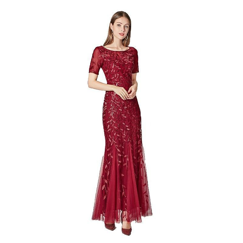 Slim Fitting Mesh Sequin Evening Fishtail Dress - The Cool Collective AU