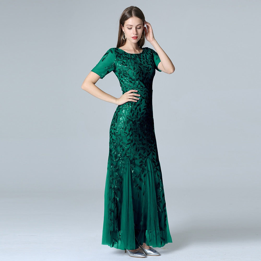 Slim Fitting Mesh Sequin Evening Fishtail Dress - The Cool Collective AU