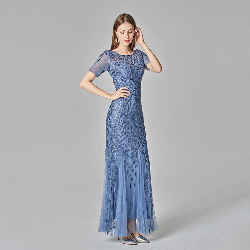 Slim Fitting Mesh Sequin Evening Fishtail Dress - The Cool Collective AU