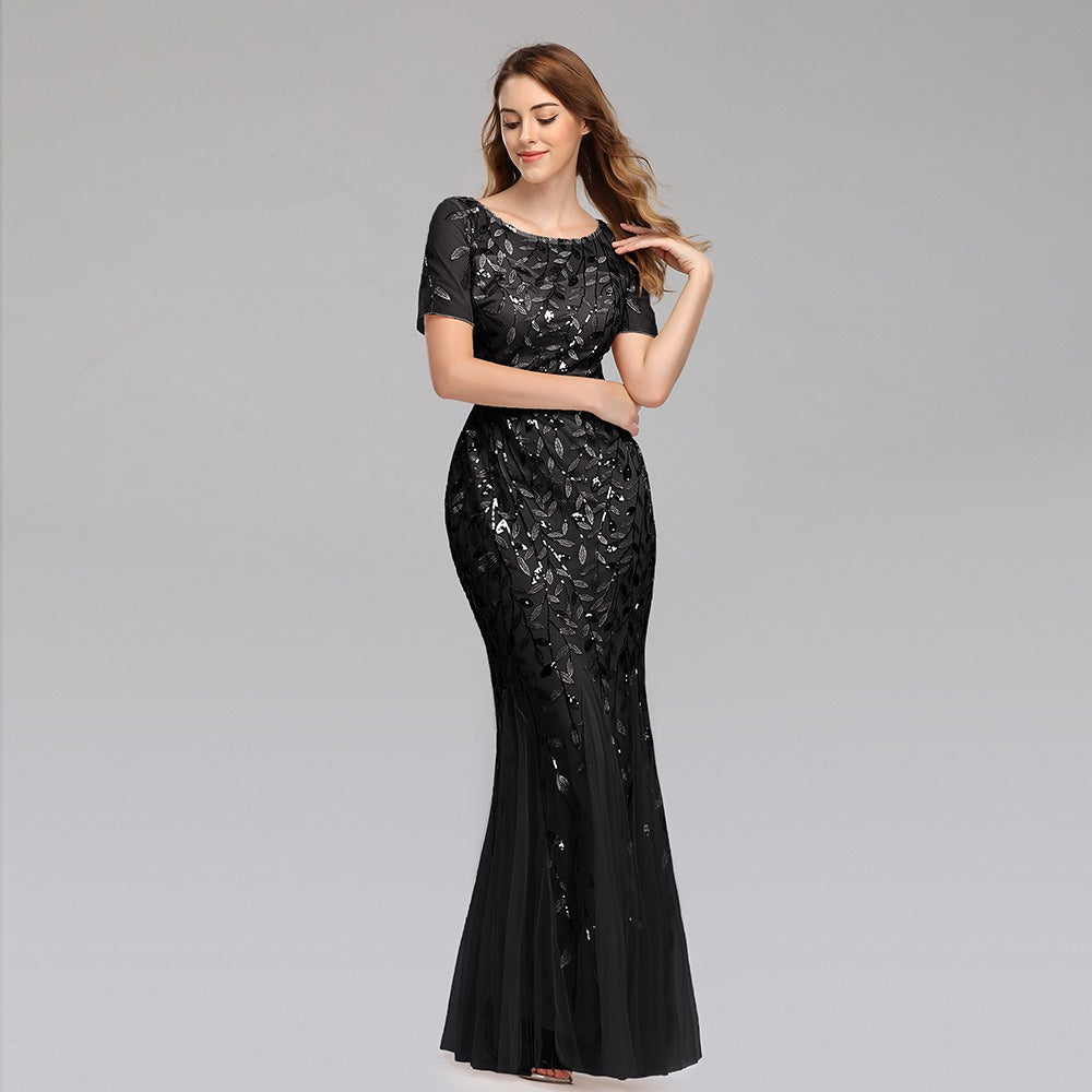 Slim Fitting Mesh Sequin Evening Fishtail Dress - The Cool Collective AU