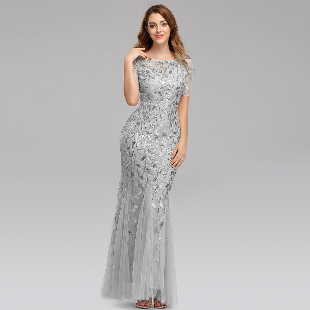 Slim Fitting Mesh Sequin Evening Fishtail Dress - The Cool Collective AU