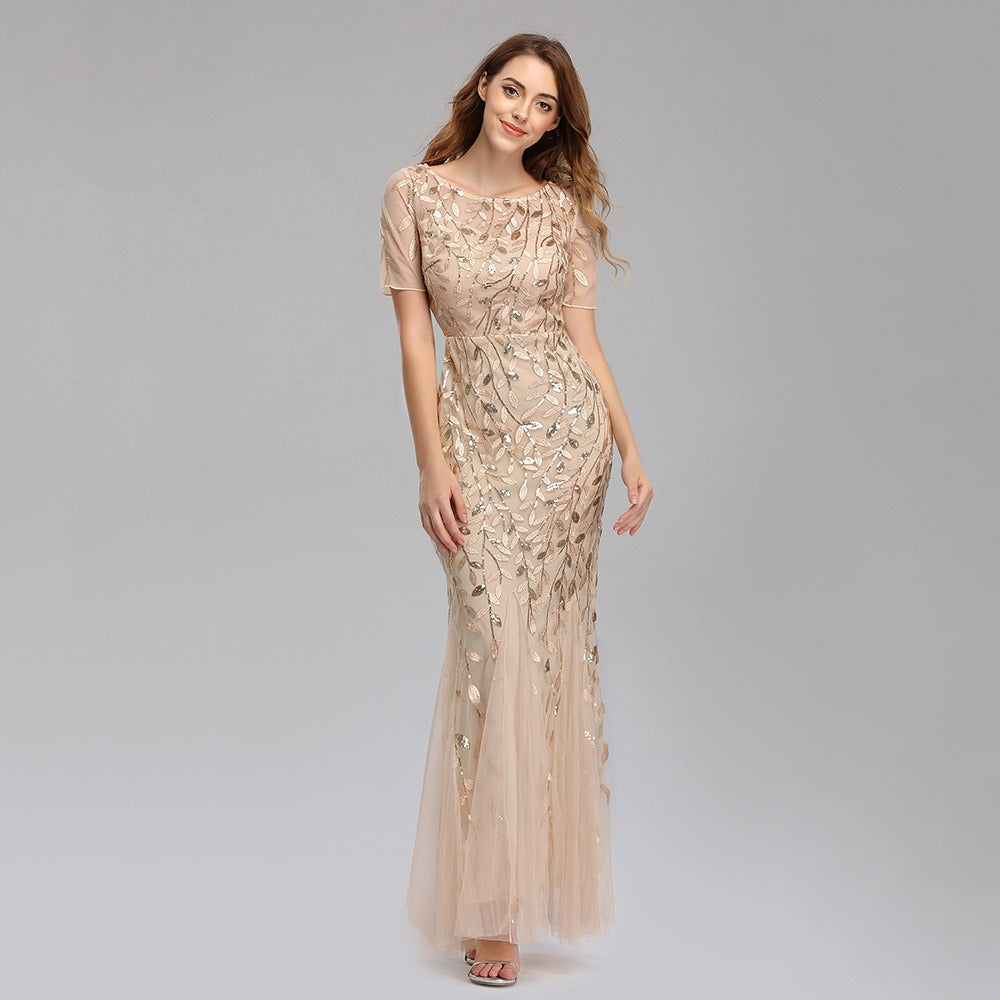 Slim Fitting Mesh Sequin Evening Fishtail Dress - The Cool Collective AU