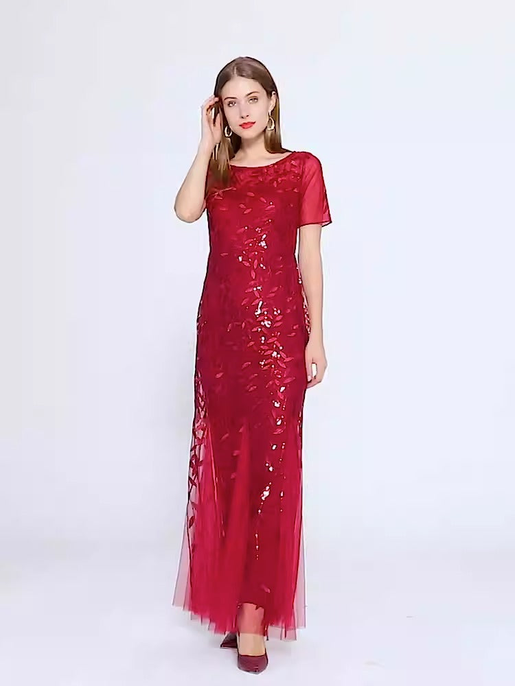 Slim Fitting Mesh Sequin Evening Fishtail Dress - The Cool Collective AU