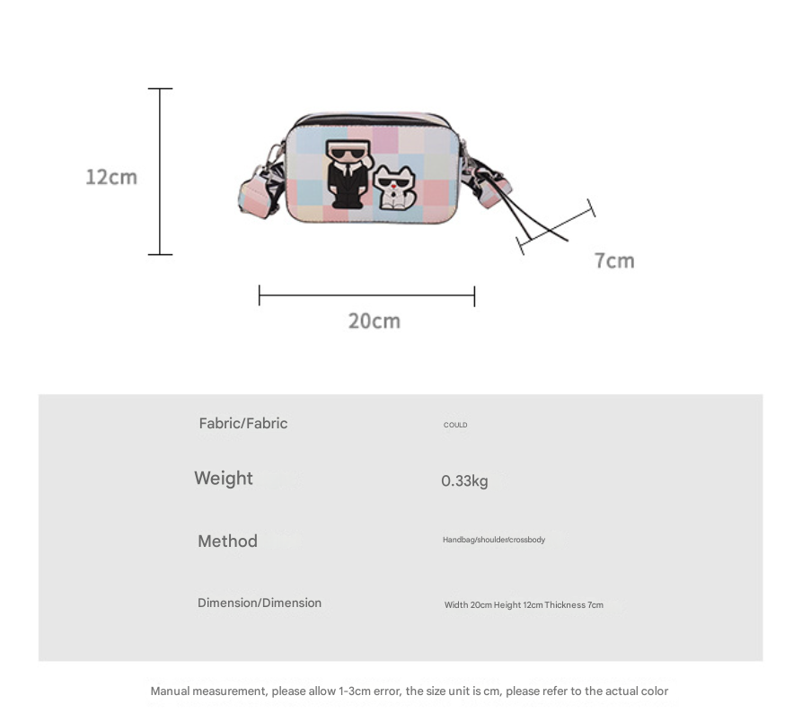 Pink plaid Unique Doodle Print PU Leather Bag - Lightweight Crossbody with Character - The Cool Collective AU