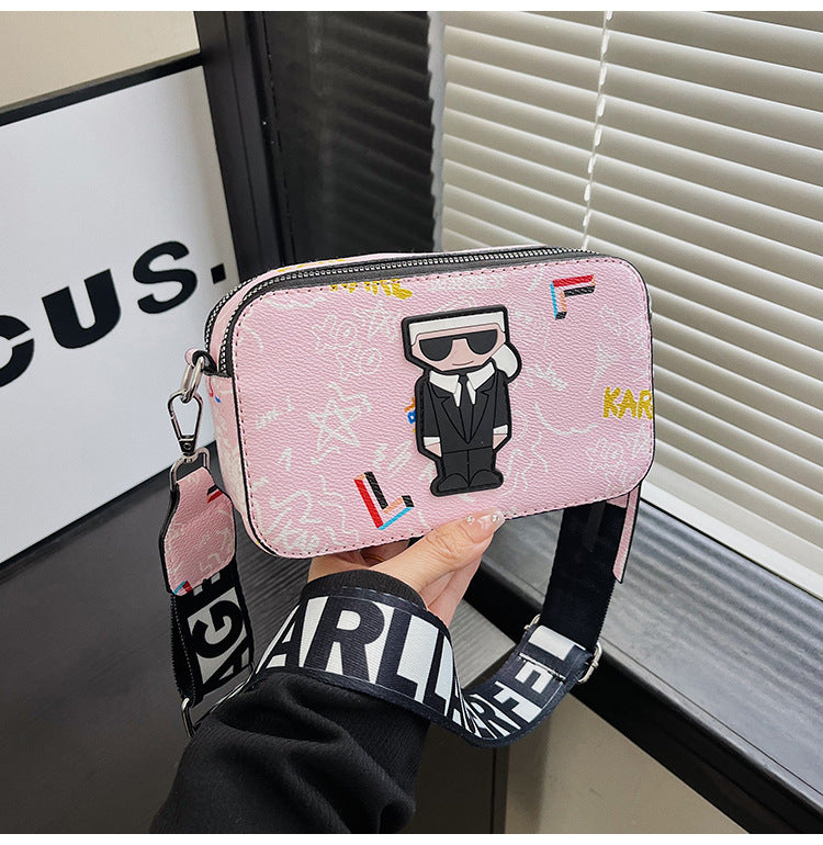 Pink Unique Doodle Print PU Leather Bag - Lightweight Crossbody with Character - The Cool Collective AU