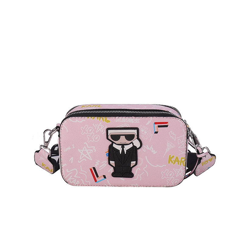 Pink Unique Doodle Print PU Leather Bag - Lightweight Crossbody with Character - The Cool Collective AU