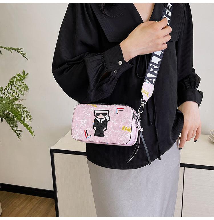 Pink Unique Doodle Print PU Leather Bag - Lightweight Crossbody with Character - The Cool Collective AU