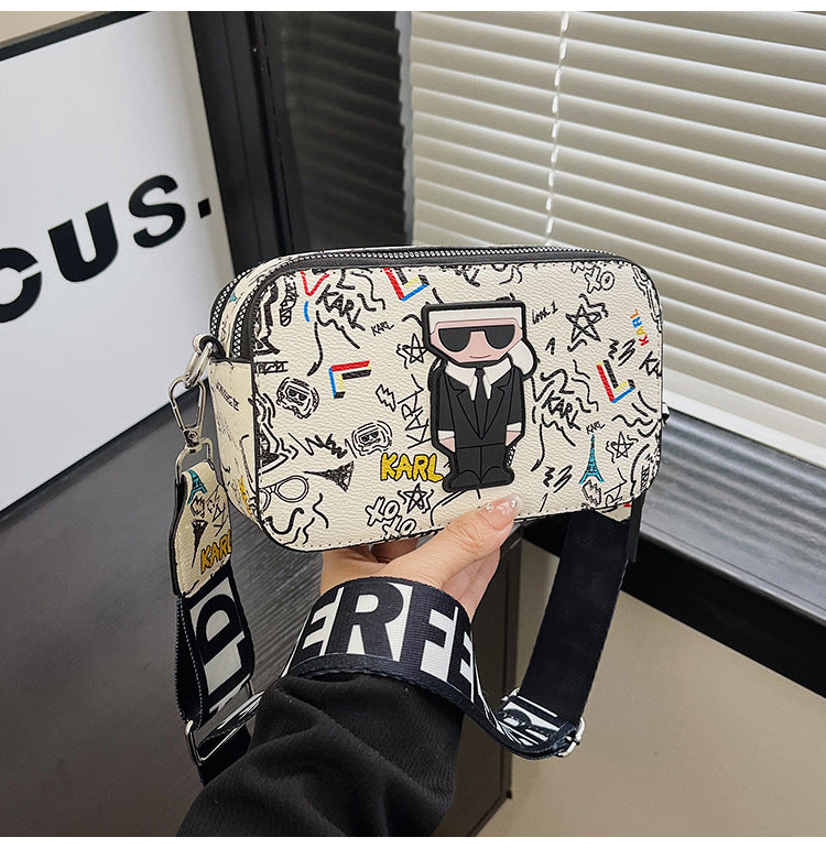 Beige Unique Doodle Print PU Leather Bag - Lightweight Crossbody with Character - The Cool Collective AU