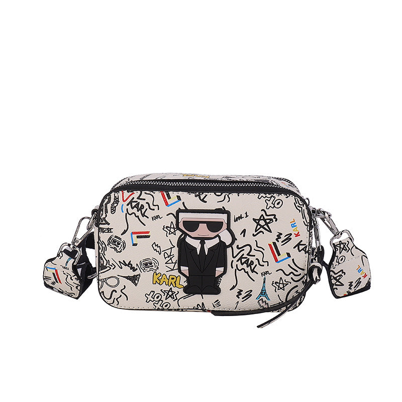 Beige Unique Doodle Print PU Leather Bag - Lightweight Crossbody with Character - The Cool Collective AU