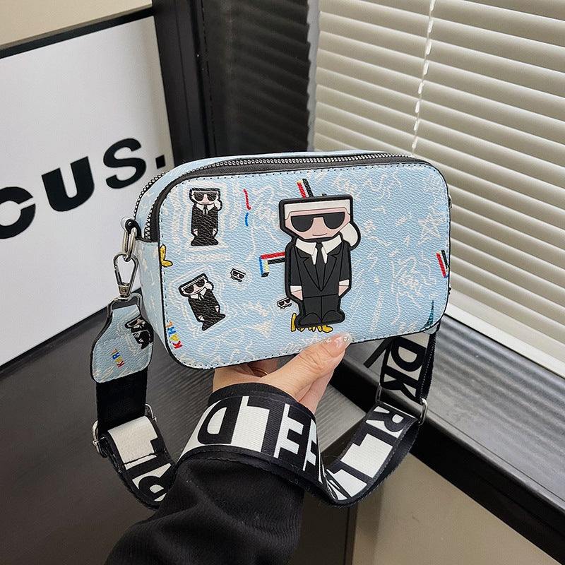 Light blue Unique Doodle Print PU Leather Bag - Lightweight Crossbody with Character - The Cool Collective AU