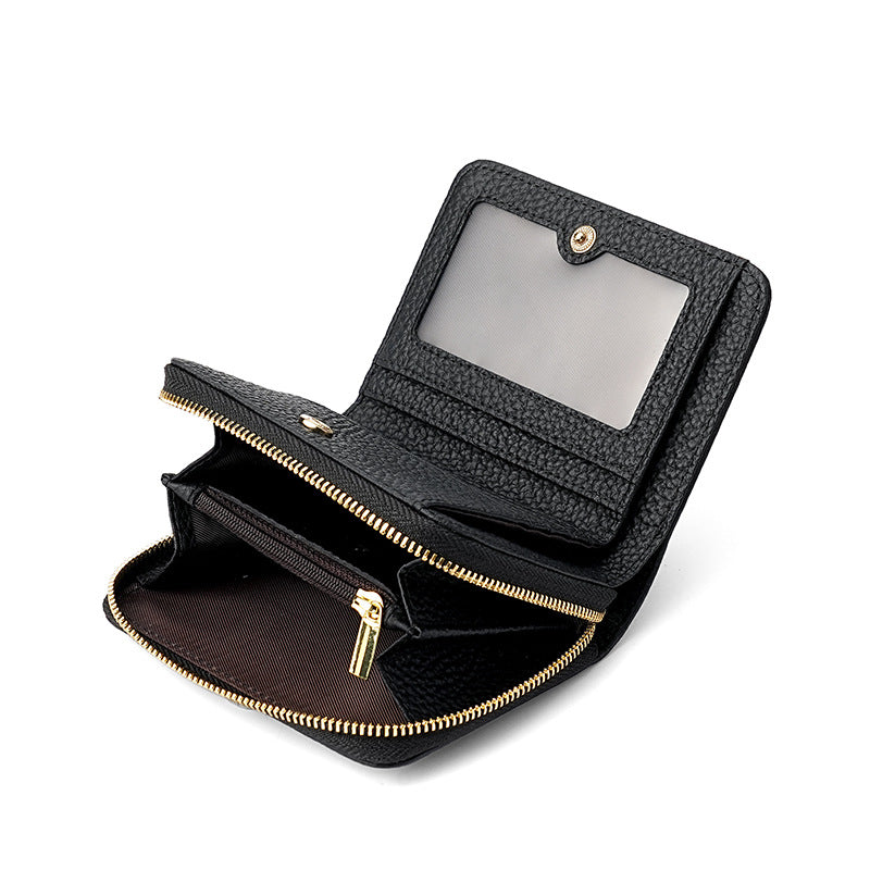 Blue Compact RFID Genuine Leather Wallet for Women - Secure Zipper Card Holder & Coin Purse