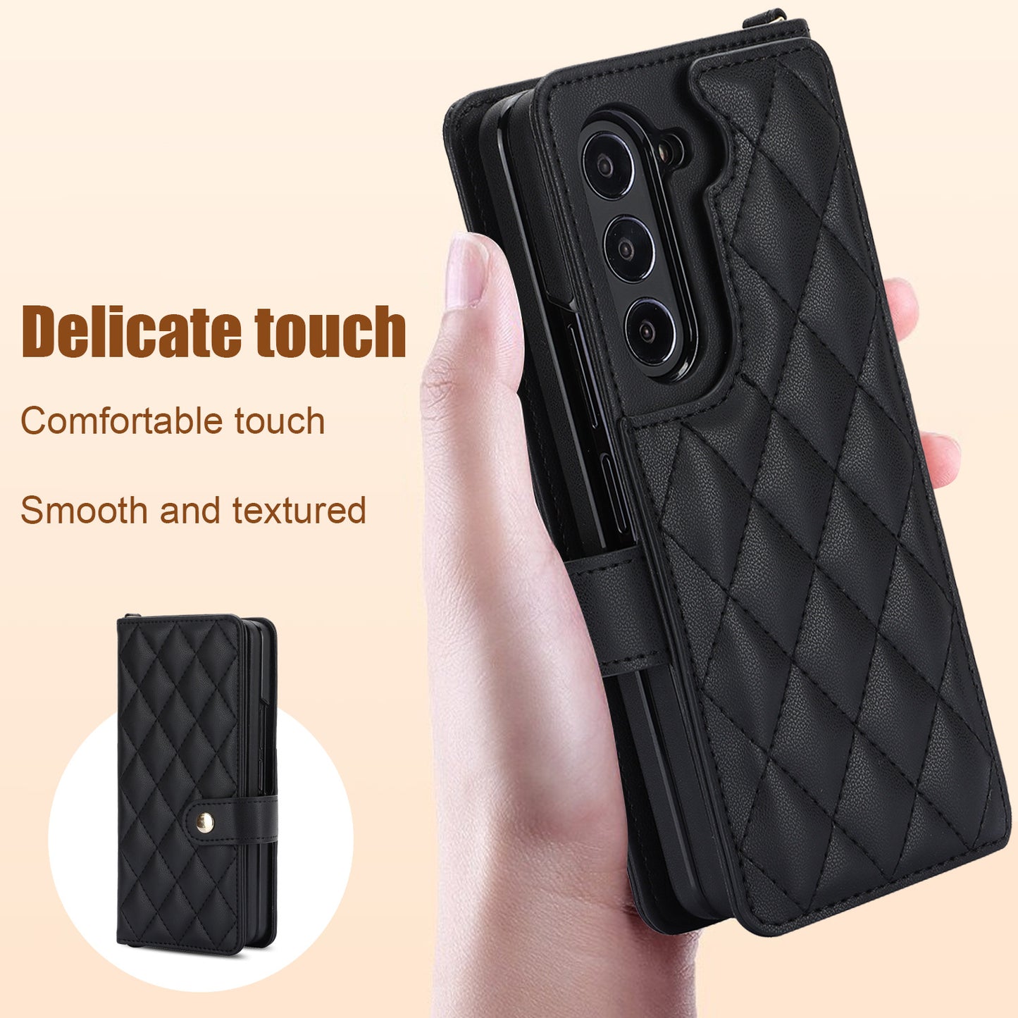 Rose Gold Galaxy Z Fold4 Multi-Functional Leather Wallet Case for Samsung Z Fold Series - Crossbody with Pen Slot, Quilted Design Pen Not Included - The Cool Collective AU