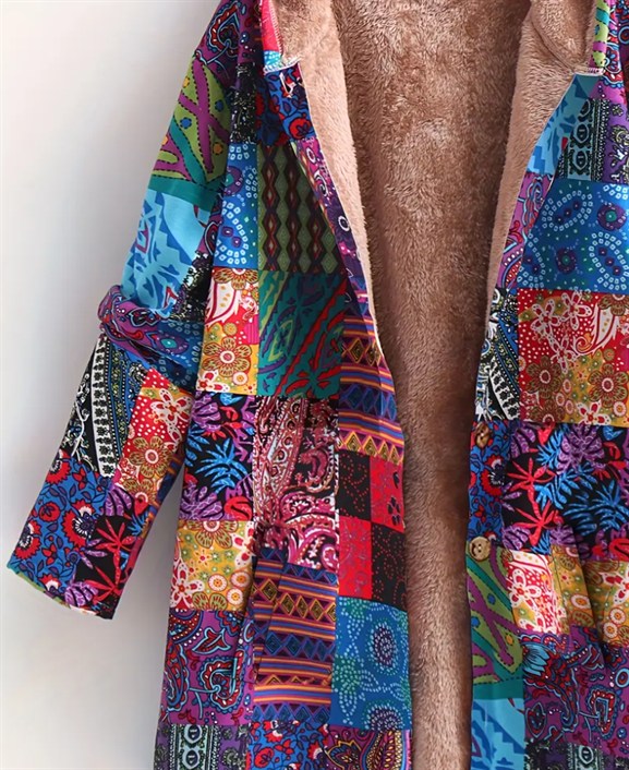 Women's Plus Size Floral Hooded Winter Coat with Plush Lining
