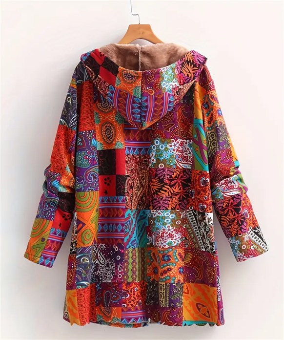 Women's Plus Size Floral Hooded Winter Coat with Plush Lining