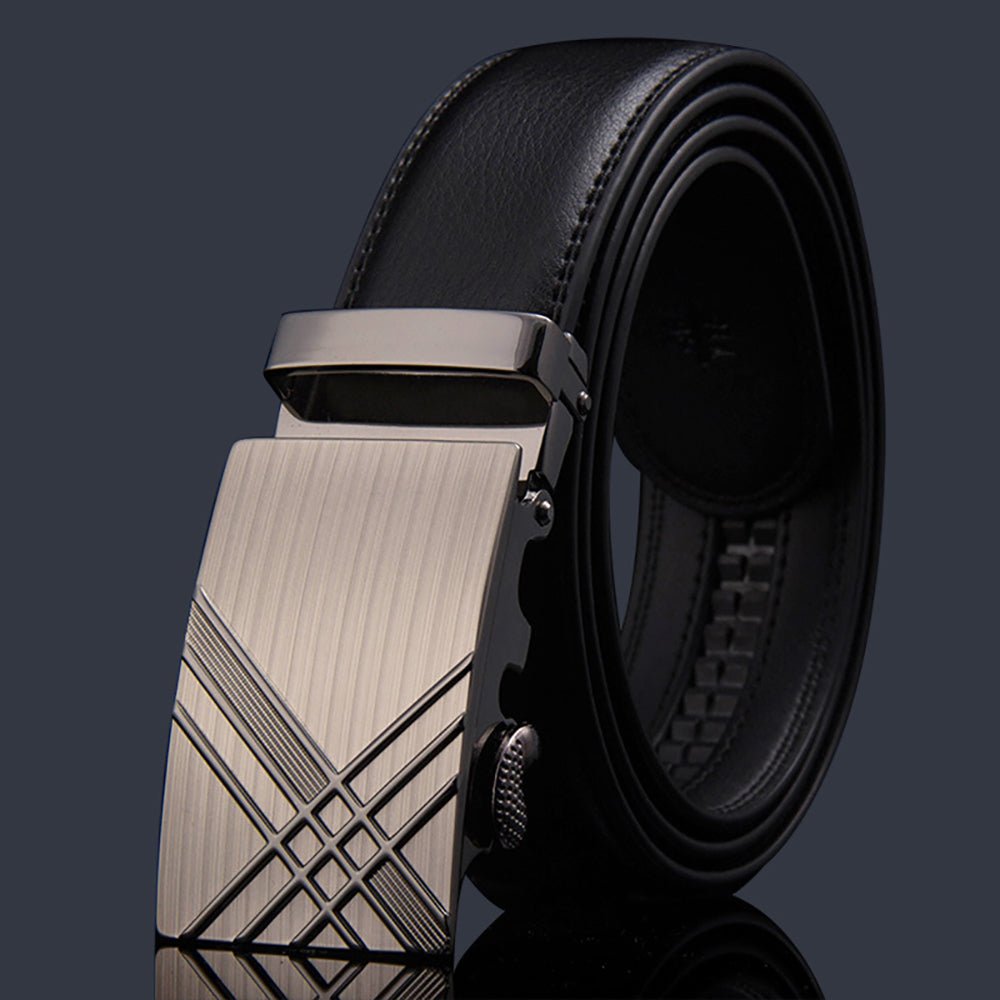 Adjustable Slide Luxury Leather Belt For Men's Automatic Buckle Ratchet Business Dress Belts (FB850101) - The Cool Collective AU