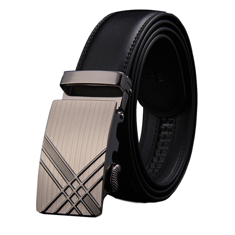 Adjustable Slide Luxury Leather Belt For Men's Automatic Buckle Ratchet Business Dress Belts (FB850101) - The Cool Collective AU