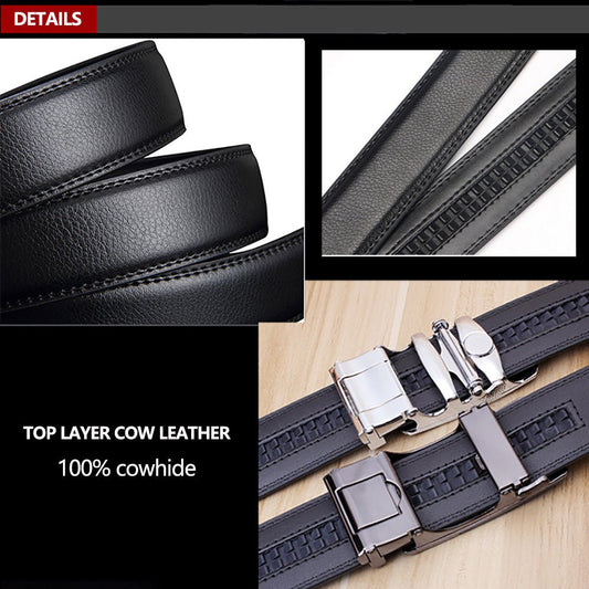 Adjustable Slide Luxury Leather Belt For Men's Automatic Buckle Ratchet Business Dress Belts (FB850325) - The Cool Collective AU