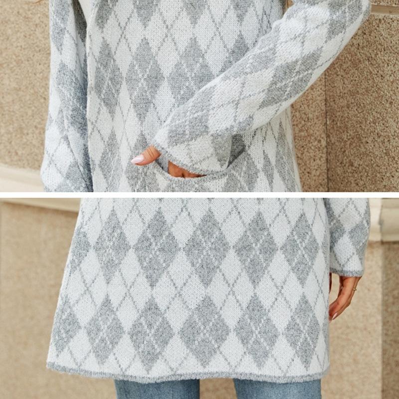 Autumn And Winter Long Sweater Collision Colour Knitted Cardigan Trench Coat - Dark Grey - M - The Cool Collective AU