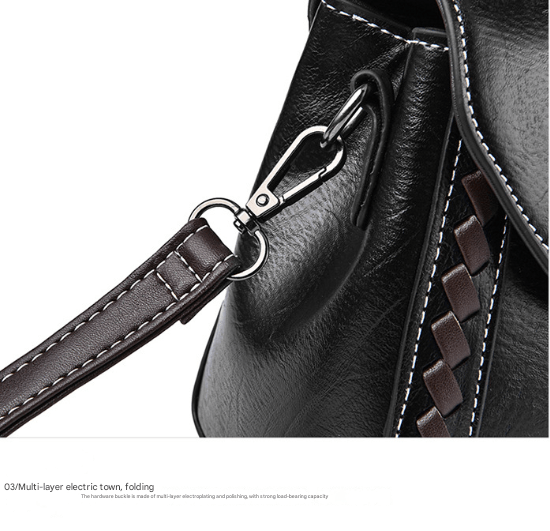 Black Elegant Women's PU Leather Top Handle Satchel - Versatile Crossbody Bag with Classic Clasp & Braided Detail - The Cool Collective AU