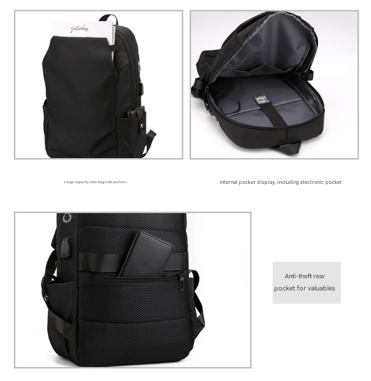 Black Modern Anti - Theft Laptop Backpack with USB Charging Port - Water - Repellent Travel & Business Bag for 15.6 Inch Laptops - The Cool Collective AU