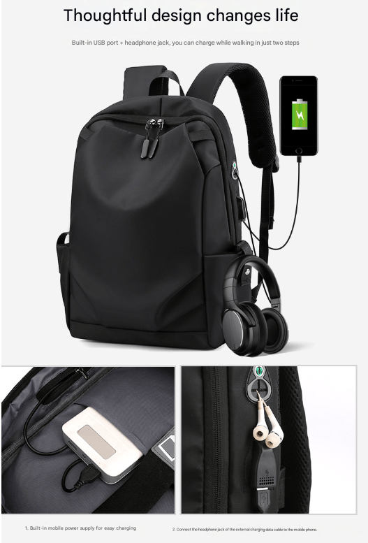 Black Modern Anti - Theft Laptop Backpack with USB Charging Port - Water - Repellent Travel & Business Bag for 15.6 Inch Laptops - The Cool Collective AU