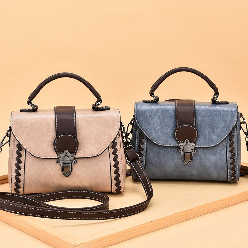 Blue Elegant Women's PU Leather Top Handle Satchel - Versatile Crossbody Bag with Classic Clasp & Braided Detail - The Cool Collective AU