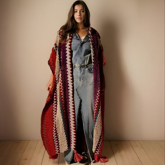 Boho Knit Shawl with Tassels – Warm Geometric Wrap for Women - The Cool Collective AU