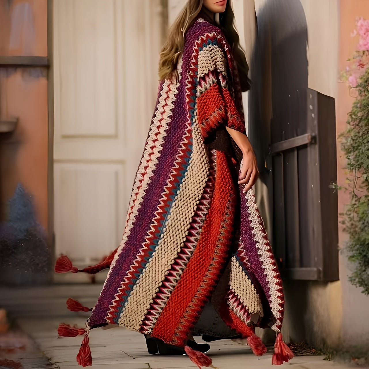 Boho Knit Shawl with Tassels – Warm Geometric Wrap for Women - The Cool Collective AU