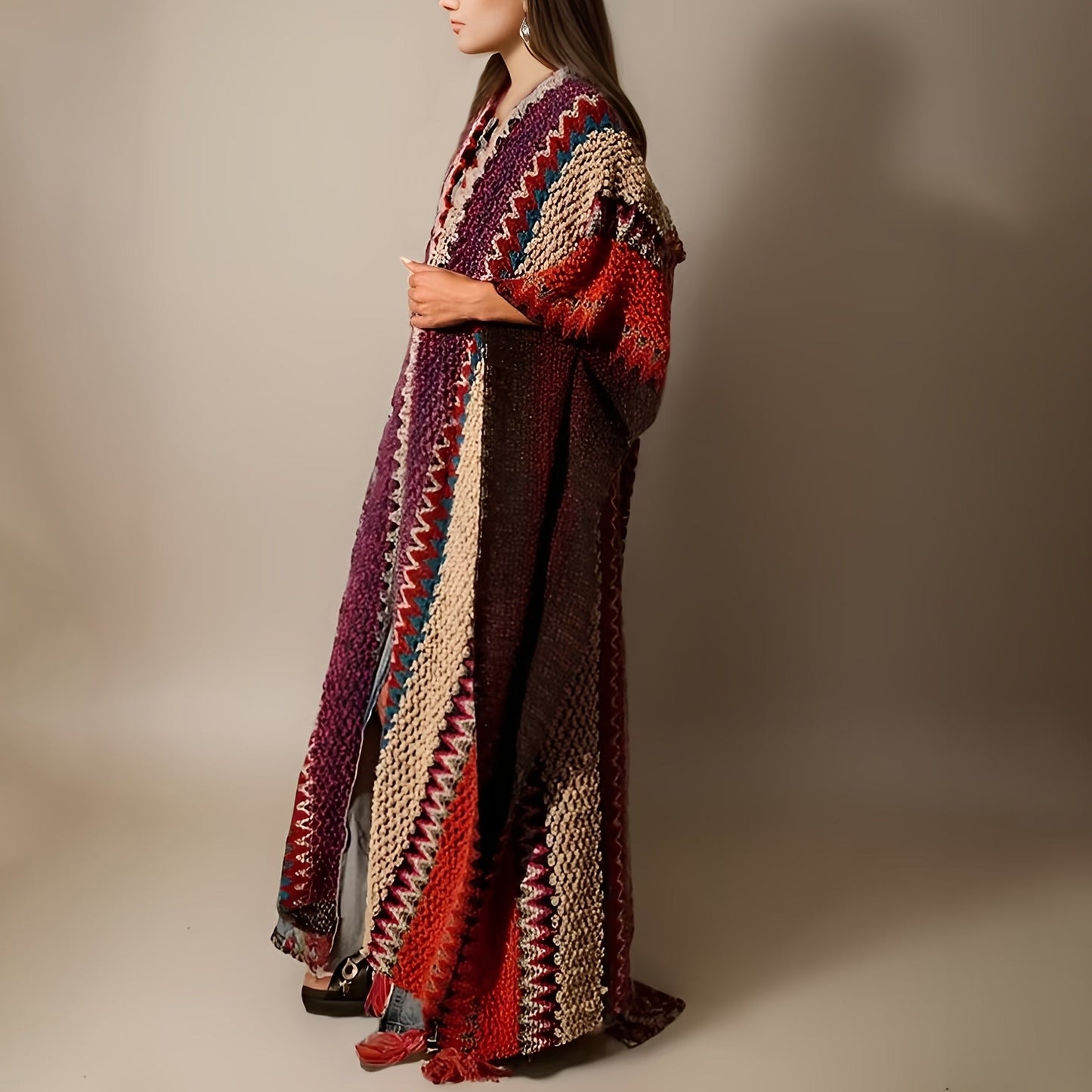 Boho Knit Shawl with Tassels – Warm Geometric Wrap for Women - The Cool Collective AU
