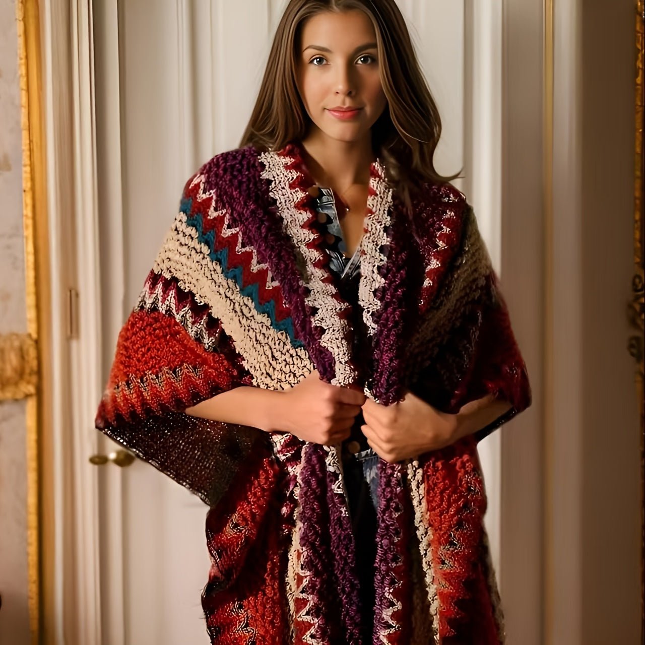 Boho Knit Shawl with Tassels – Warm Geometric Wrap for Women - The Cool Collective AU