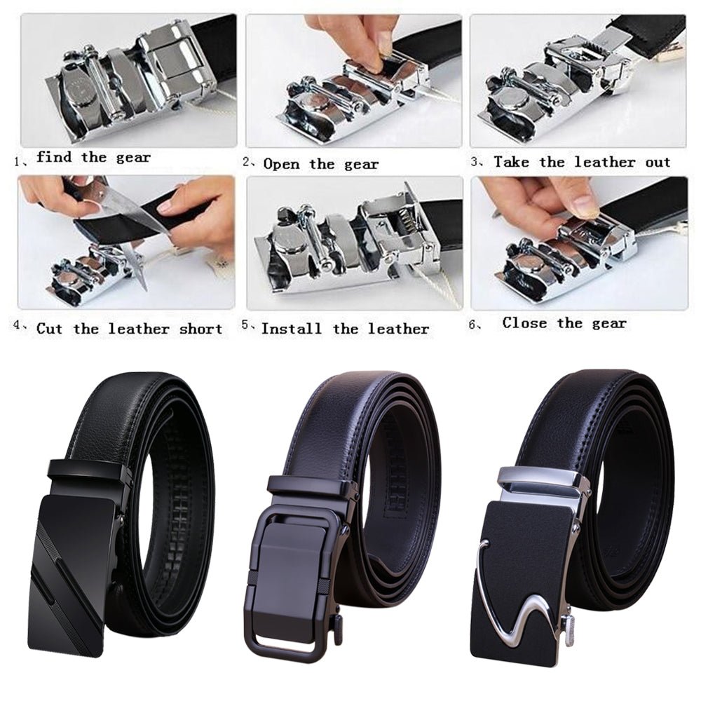 Genuine Leather Belt Men's Plate Reversible Buckle Business Dress Belts (Style 03) - The Cool Collective AU