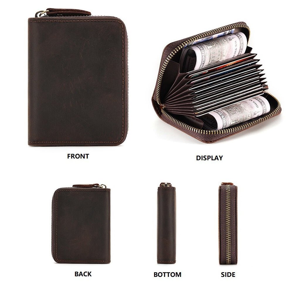 Genuine Leather Large Capacity RFID Anti - magnetic Money Clip Organ Wallets (Coffee) - The Cool Collective AU