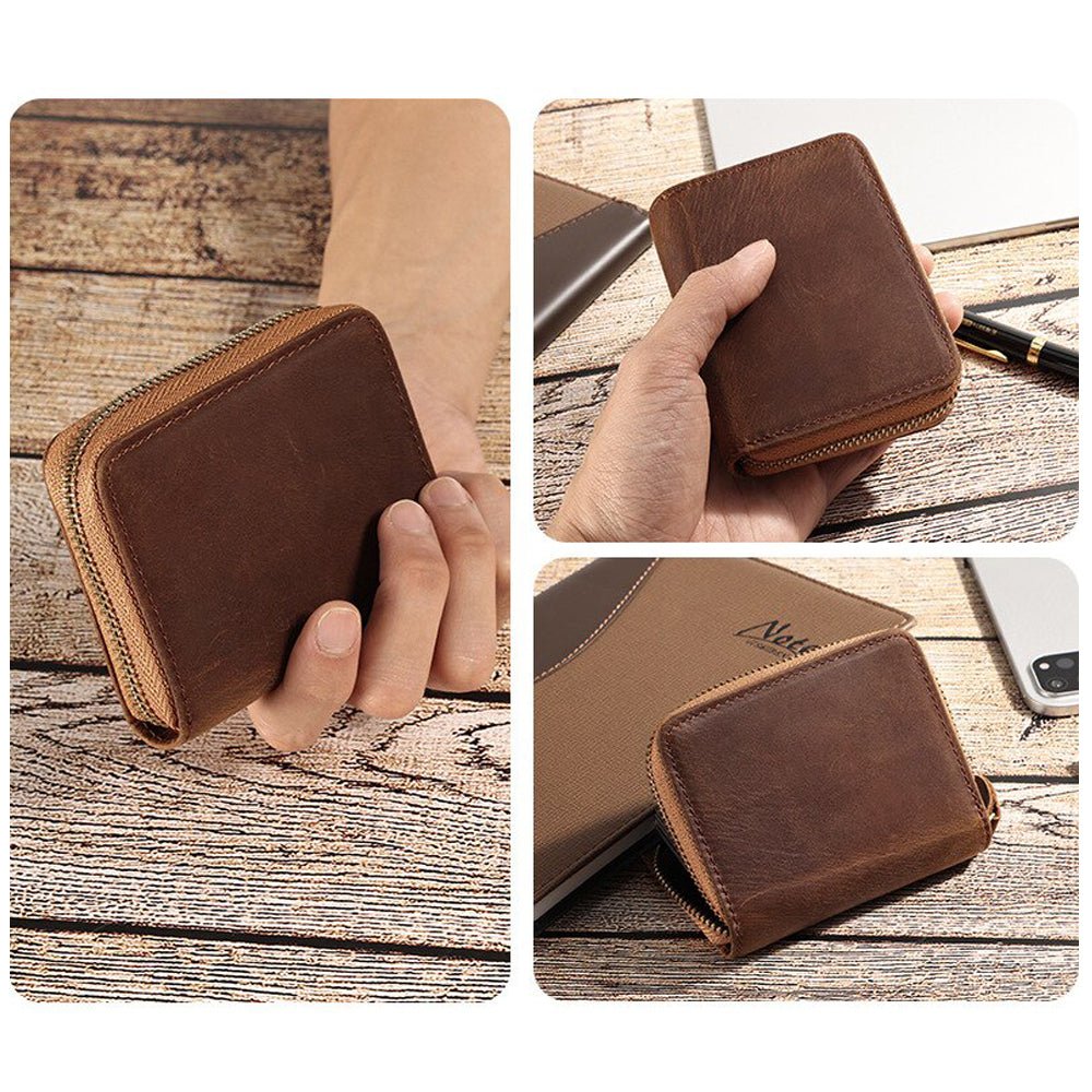 Genuine Leather Large Capacity RFID Anti - magnetic Money Clip Organ Wallets (Coffee) - The Cool Collective AU
