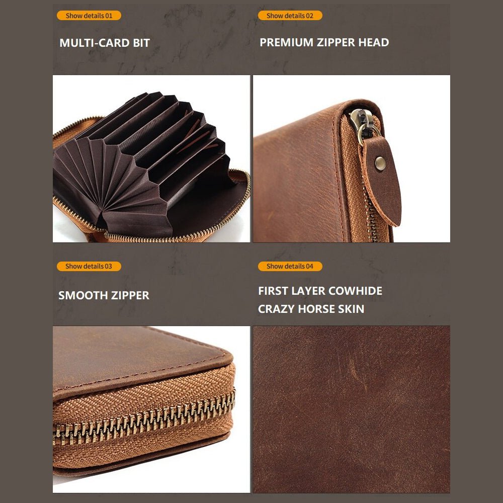 Genuine Leather Large Capacity RFID Anti - magnetic Money Clip Organ Wallets (Coffee) - The Cool Collective AU