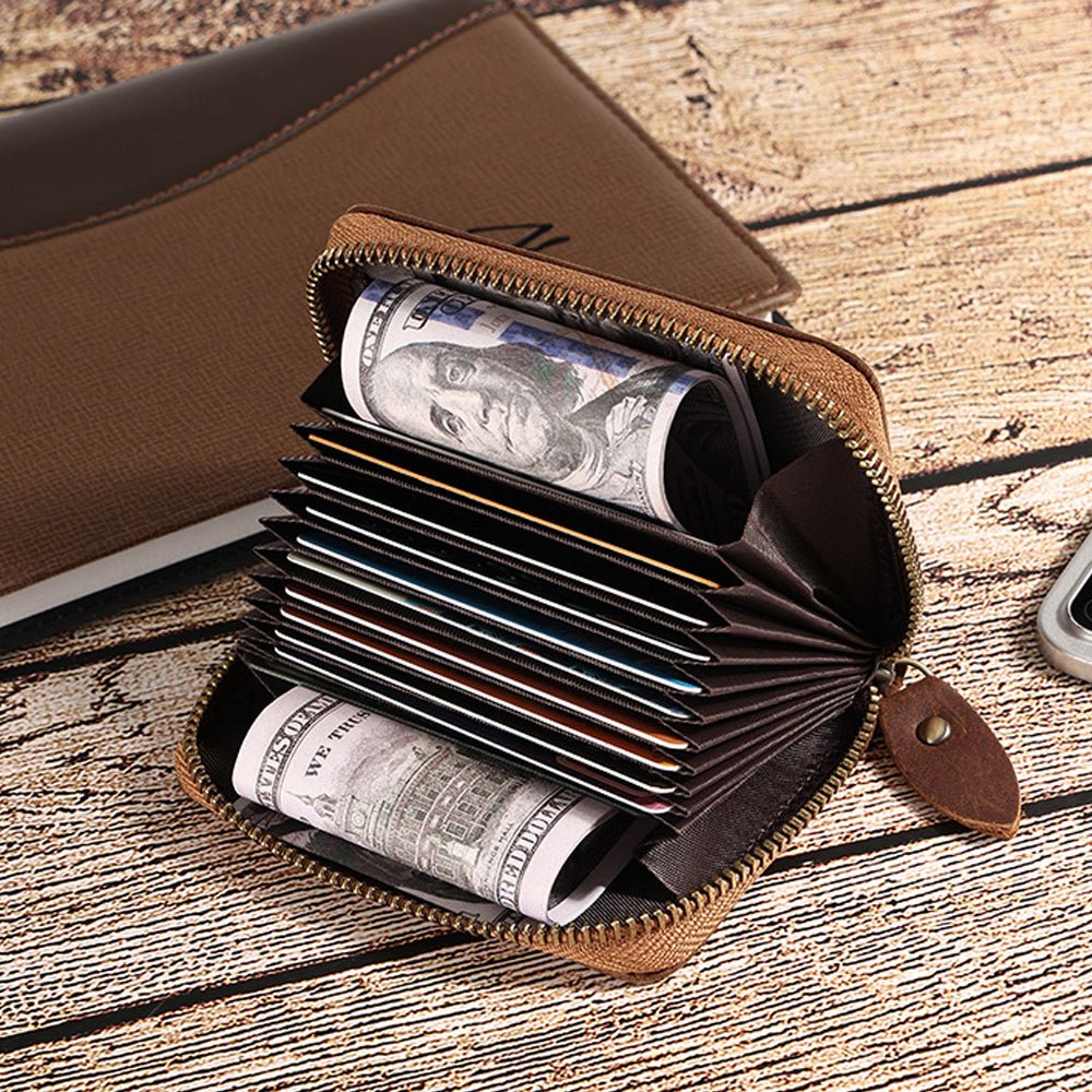 Genuine Leather Large Capacity RFID Anti - magnetic Money Clip Organ Wallets (Coffee) - The Cool Collective AU