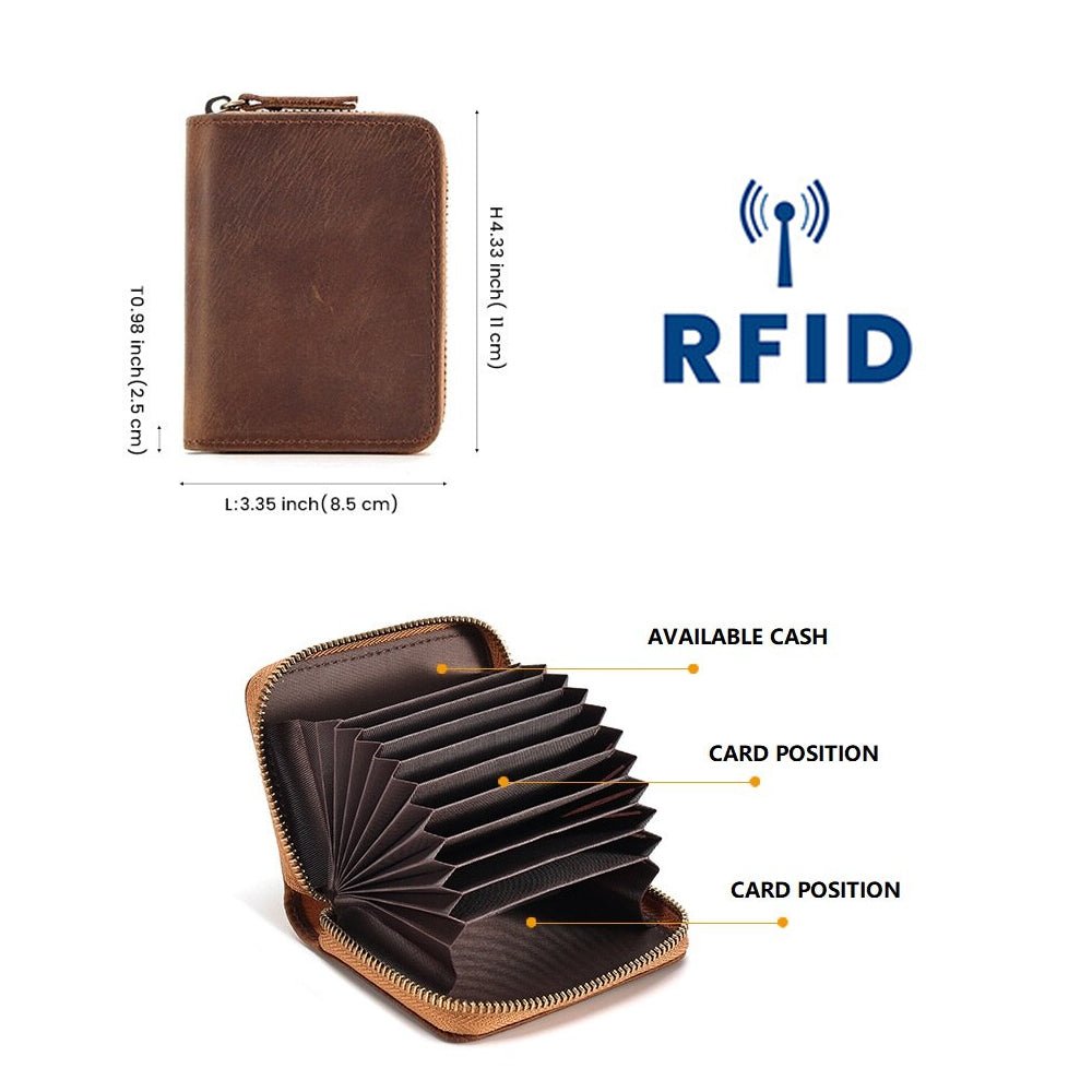 Genuine Leather Large Capacity RFID Anti - magnetic Money Clip Organ Wallets (Coffee) - The Cool Collective AU
