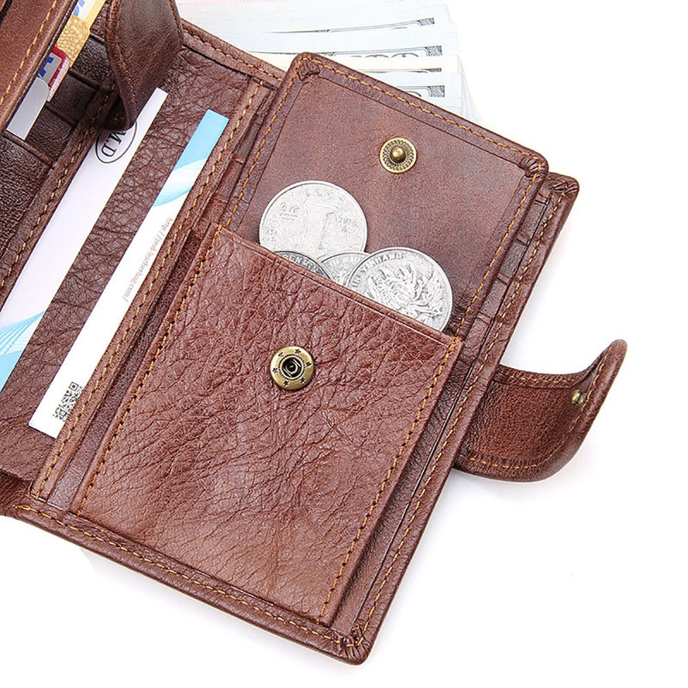 Genuine leather men wallets High - quality Multi card short wallet Men's Cow Leather RFID Card Holder - The Cool Collective AU