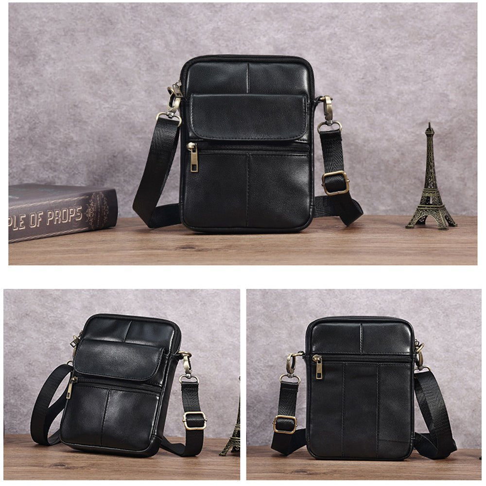 Genuine leather men's crossbody bag oiled wax leather Satchel Crossbody Bag (Black) - The Cool Collective AU