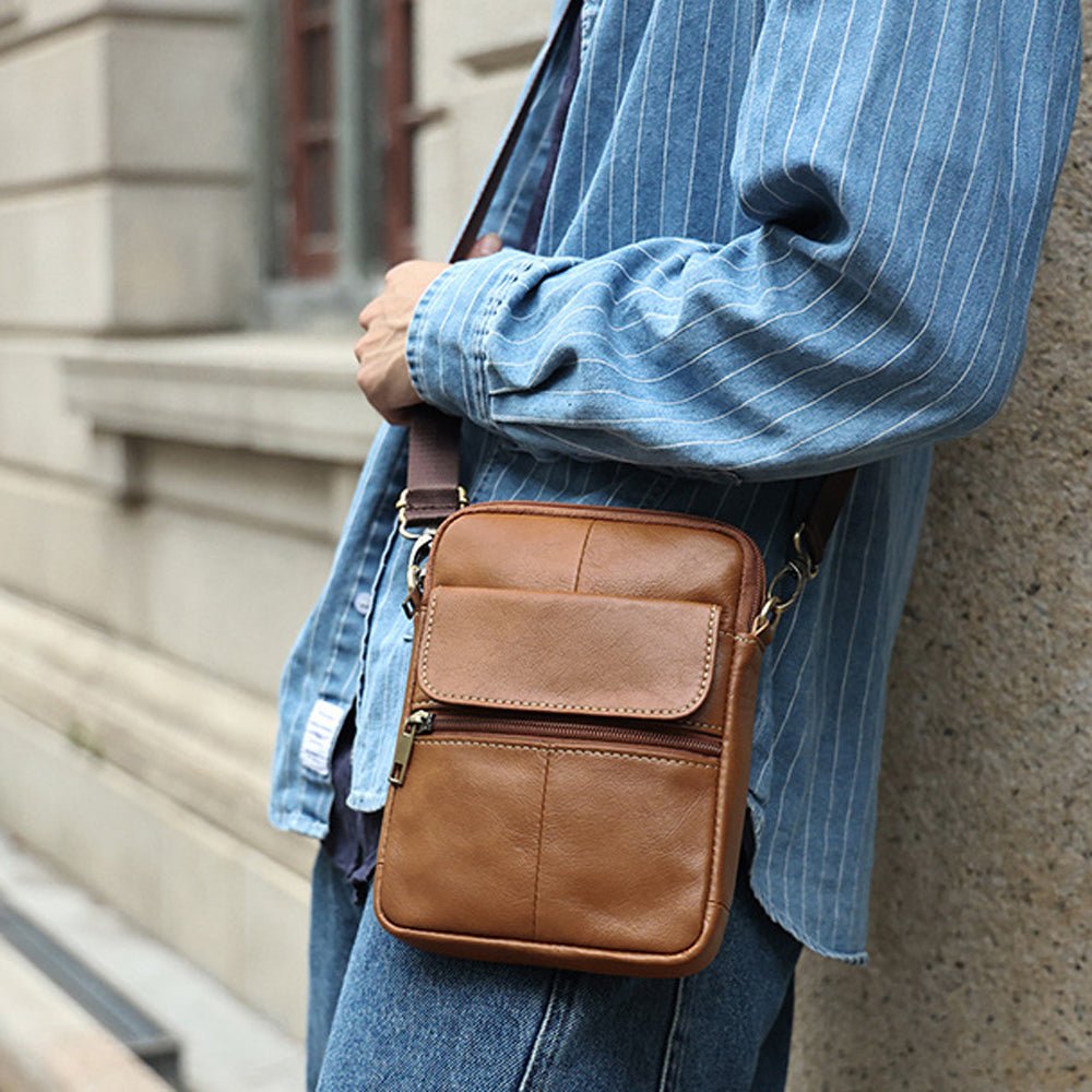 Genuine leather men's crossbody bag oiled wax leather Satchel Crossbody Bag (Black) - The Cool Collective AU