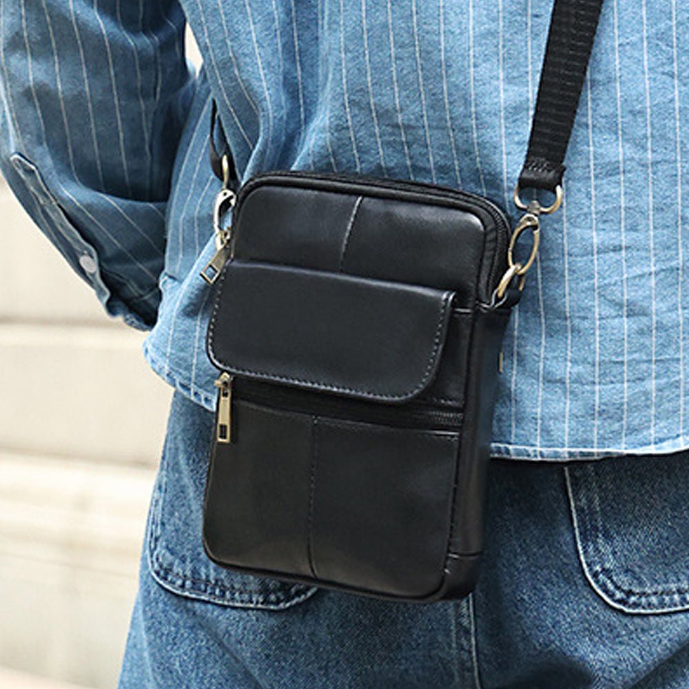 Genuine leather men's crossbody bag oiled wax leather Satchel Crossbody Bag (Black) - The Cool Collective AU