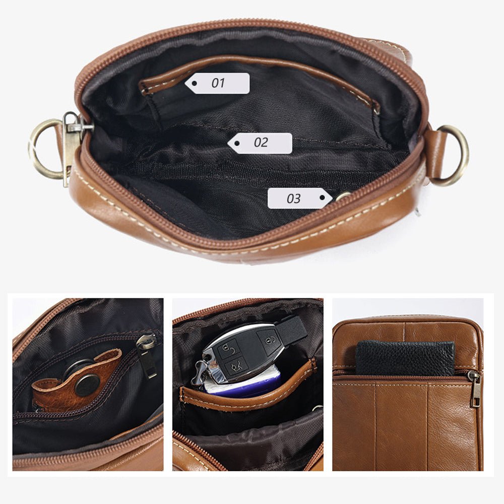 Genuine leather men's crossbody bag oiled wax leather Satchel Crossbody Bag (Black) - The Cool Collective AU