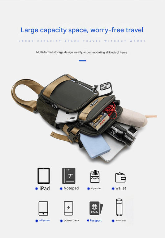 Grey Stylish Multi - Functional Men's Chest Bag - Lightweight Crossbody Sling Pack - The Cool Collective AU