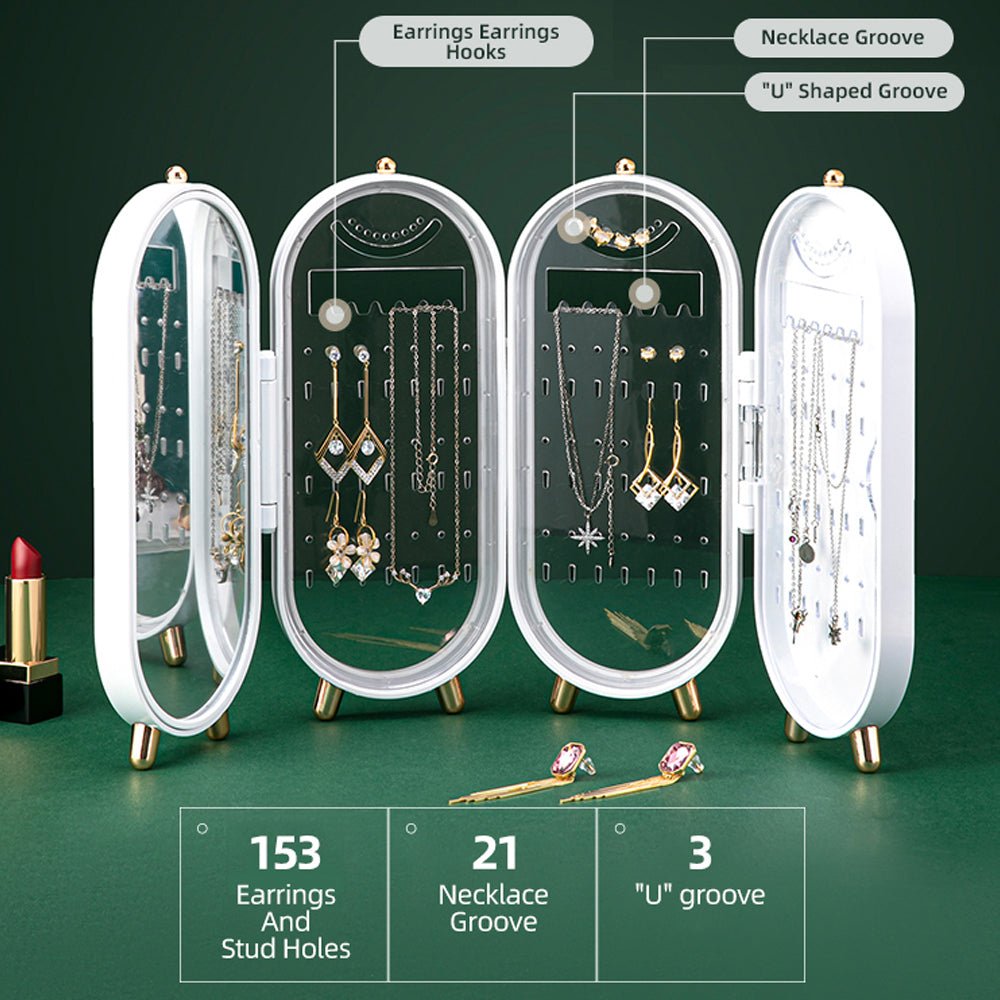 Jewellery Storage Box Earrings Display Necklace Organizer 4 Doors Foldable Screen (Green) - The Cool Collective AU