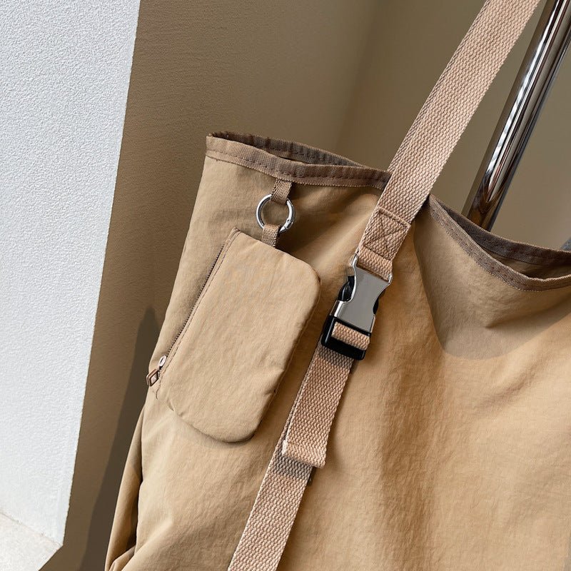 Khaki Women's Large Capacity Nylon Tote Bag - Stylish Casual Shoulder & Crossbody Bag with Detachable Pouch - The Cool Collective AU