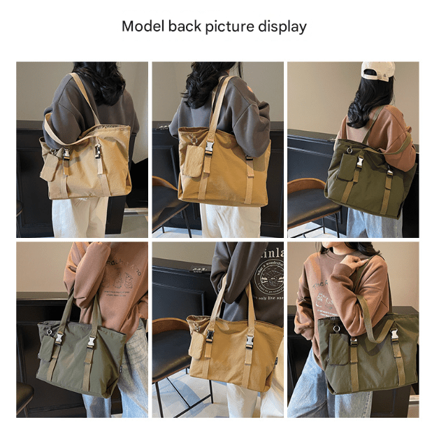 Khaki Women's Large Capacity Nylon Tote Bag - Stylish Casual Shoulder & Crossbody Bag with Detachable Pouch - The Cool Collective AU