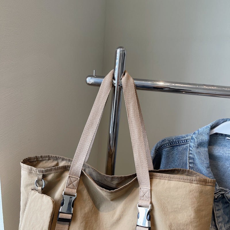Khaki Women's Large Capacity Nylon Tote Bag - Stylish Casual Shoulder & Crossbody Bag with Detachable Pouch - The Cool Collective AU