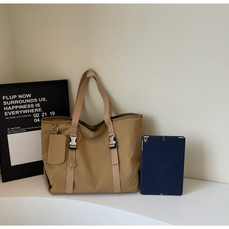 Khaki Women's Large Capacity Nylon Tote Bag - Stylish Casual Shoulder & Crossbody Bag with Detachable Pouch - The Cool Collective AU
