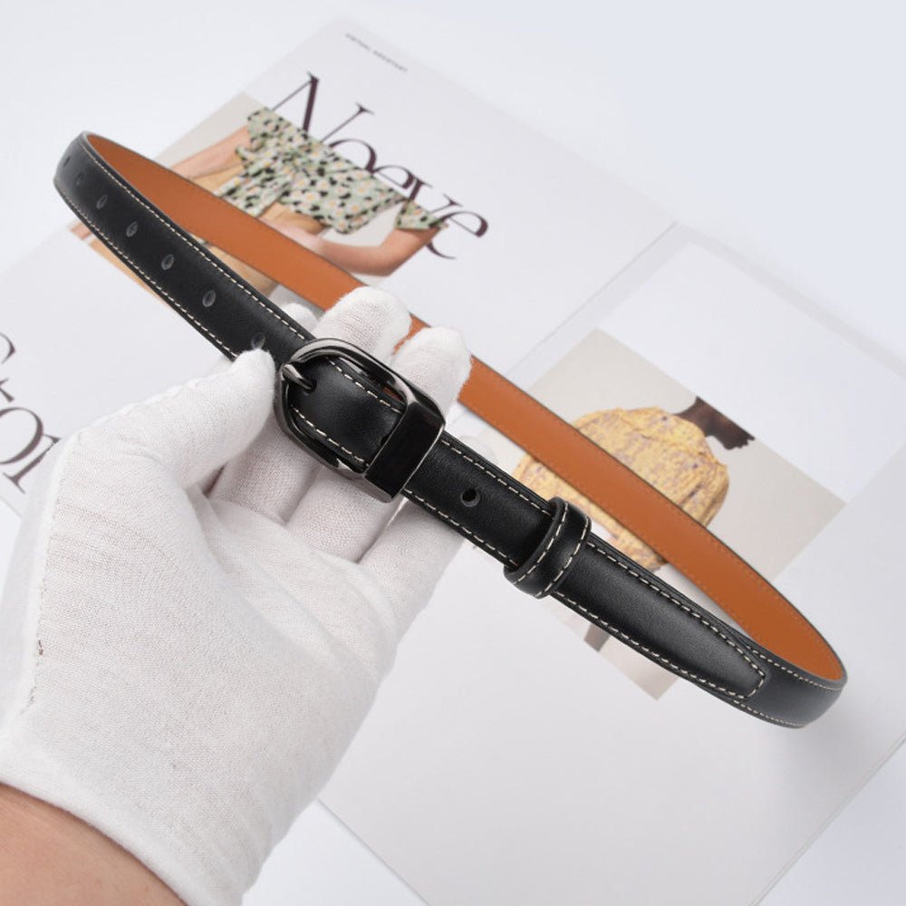 Luxury Top Layer Cow Leather Belt Women's Simple Decorative Jeans Belt Versatile Fashion Thin Belt (Apricot) - The Cool Collective AU
