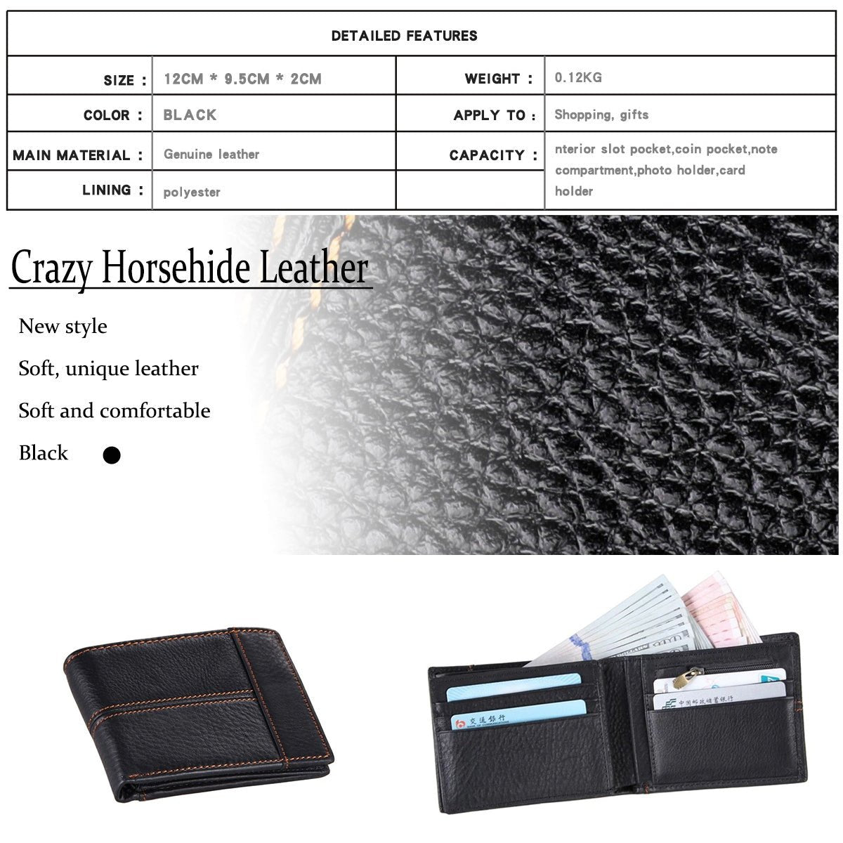 Men's Genuine Leather Bilfold Wallet RFID Blocking Card Holder Zipper Coin Purse - The Cool Collective AU