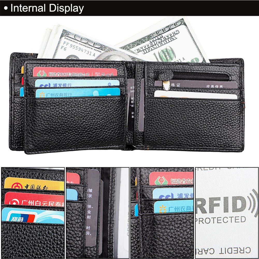 Men's Genuine Leather Bilfold Wallet RFID Blocking Card Holder Zipper Coin Purse - The Cool Collective AU